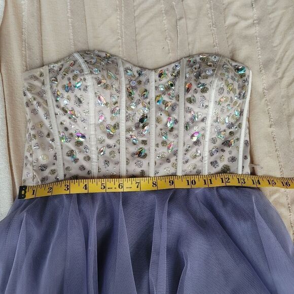 Night by Teeze Me Purple Tulle and Cream Sequin Formal Dress - Picture 7 of 9